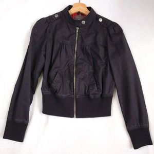 F21 vintage moto bomber crop snap neck puff jacket